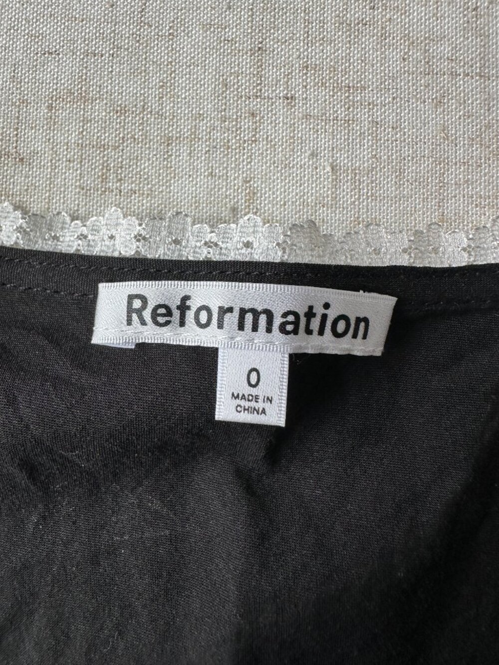 Reformation Cherry Top Black Lace Trim V Neck Tie Front 0 - Picture 9 of 12
